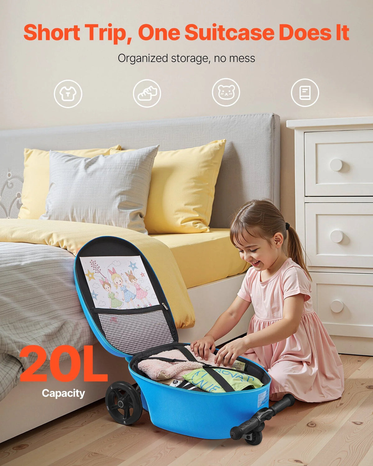 VEVOR Ride - on Luggage 20 - Inch Kids Scooter Suitcase with Flash Wheels Blue - Product image 6