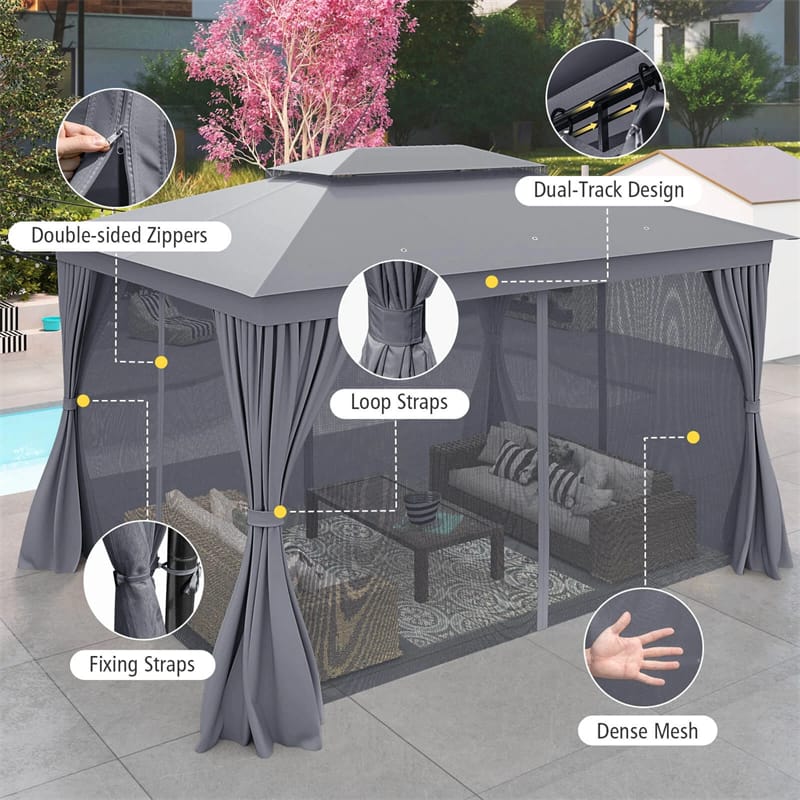 10 x 13 FT Patio Gazebo, Double-Roof Outdoor Canopy Tent with Mesh Netting & Privacy Curtains - Product image 21