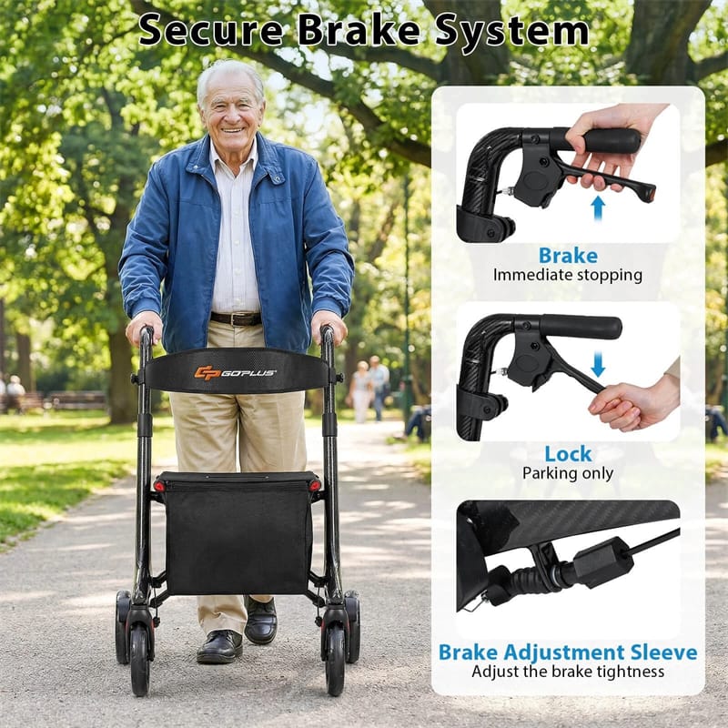 Ultralight Carbon Fiber Rollator Walker for Seniors, Foldable Rolling Walker with Seat, 8" Wheels - Product image 8