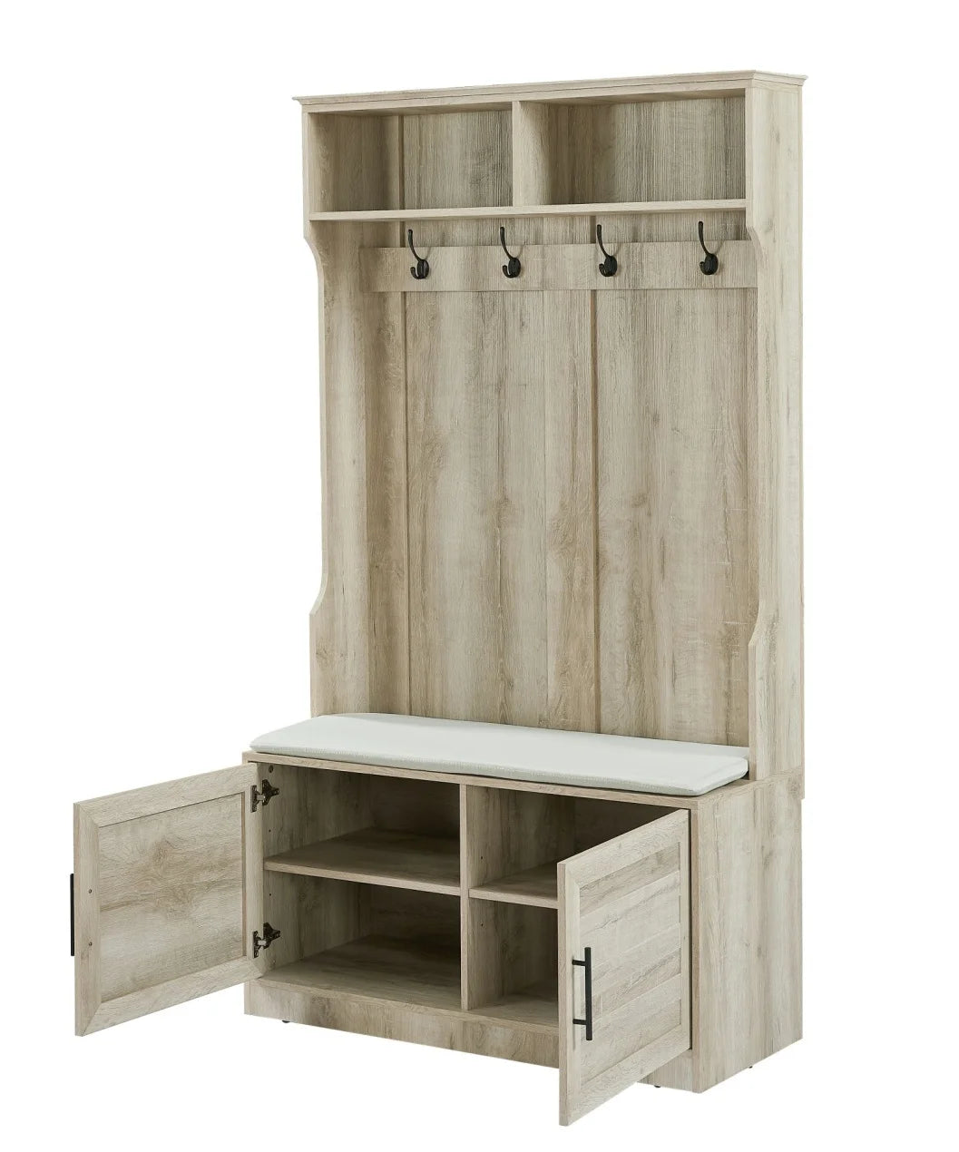 Entryway Hall Tree with Storage Bench, Wooden Coat Rack with Sponge Pad and 4 Dual Hooks - Product image 13