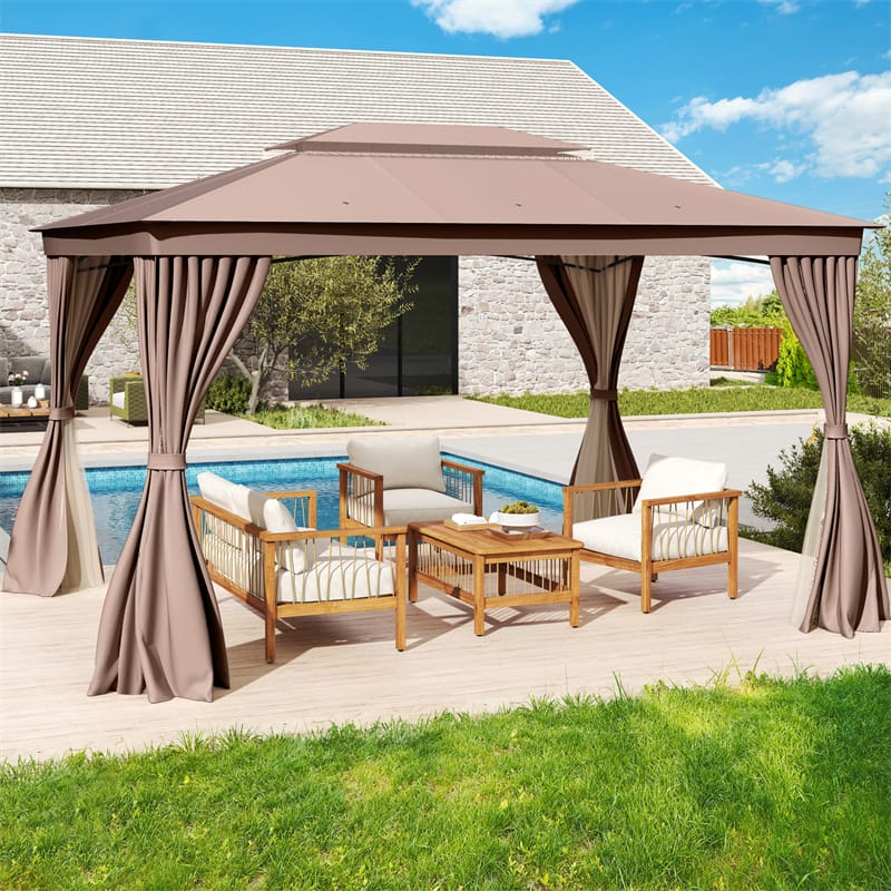 10 x 13 FT Patio Gazebo, Double-Roof Outdoor Canopy Tent with Mesh Netting & Privacy Curtains - Product image 3