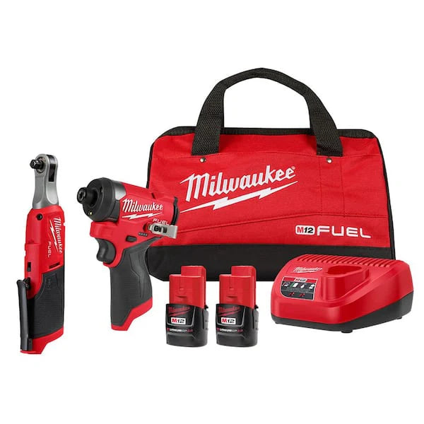 M12 FUEL 12V Lithium - Ion Cordless 3/8 In. Ratchet and 1/4 In. Impact Driver Kit (2 - Tool) W/Batteries - Product image 1