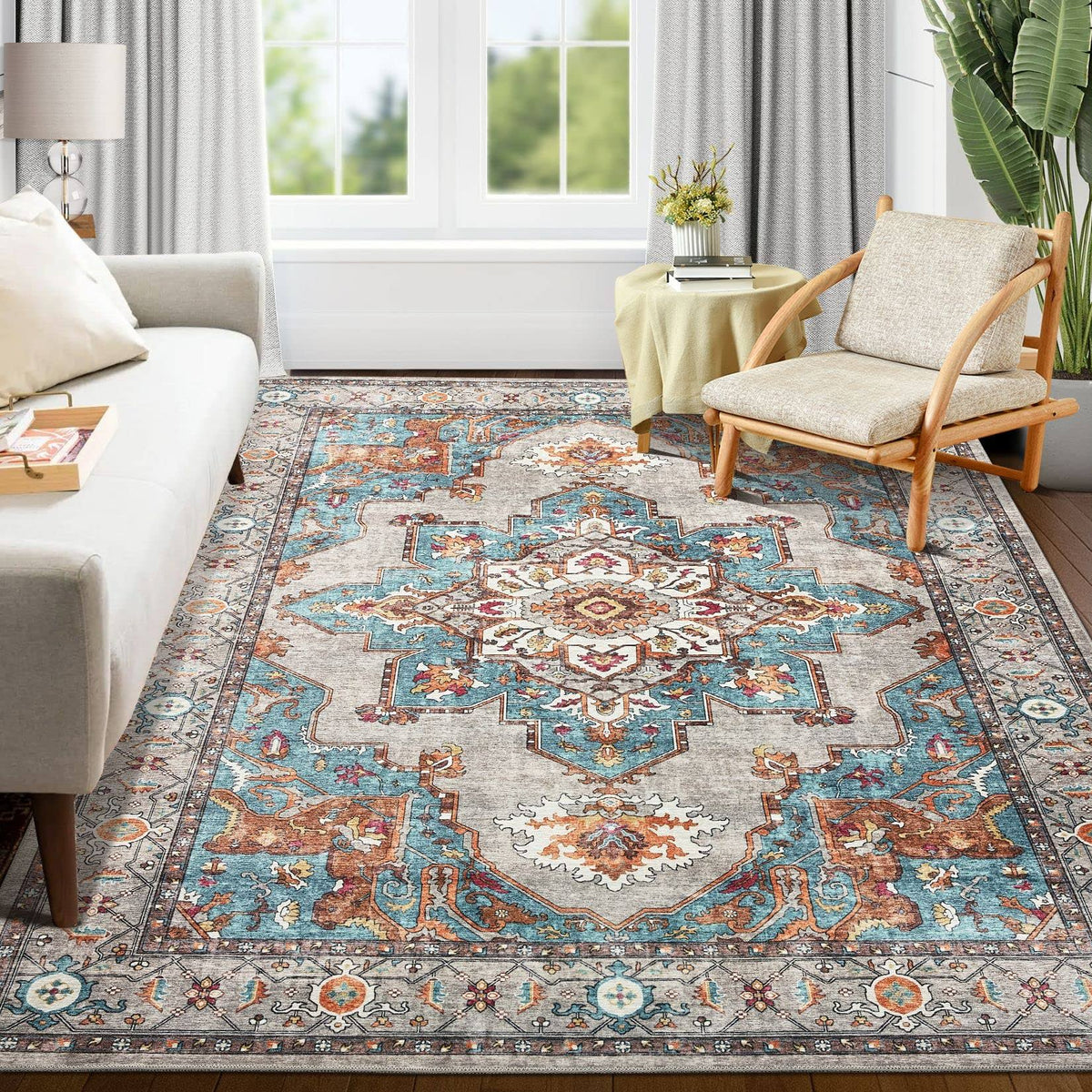 Oriannal Area Rug Living Room Rugs: 8x10 Machine Washable Large Carpet Boho Oriental Non-Slip Area Rugs for - Product image 1