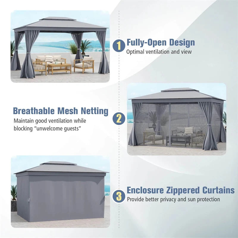 10 x 13 FT Patio Gazebo, Double-Roof Outdoor Canopy Tent with Mesh Netting & Privacy Curtains - Product image 20