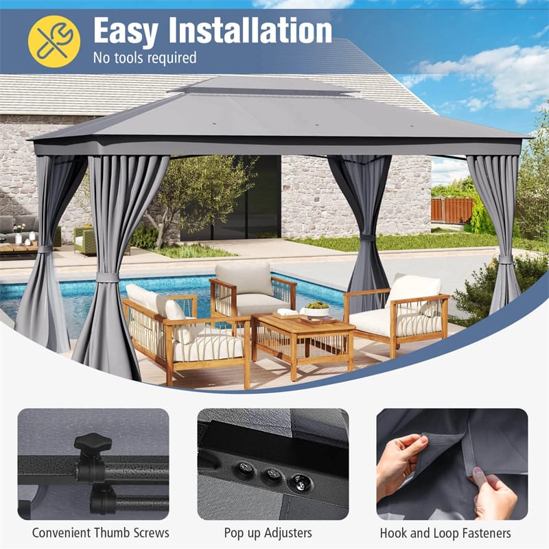 10 x 13 FT Patio Gazebo, Double-Roof Outdoor Canopy Tent with Mesh Netting & Privacy Curtains - Product image 19