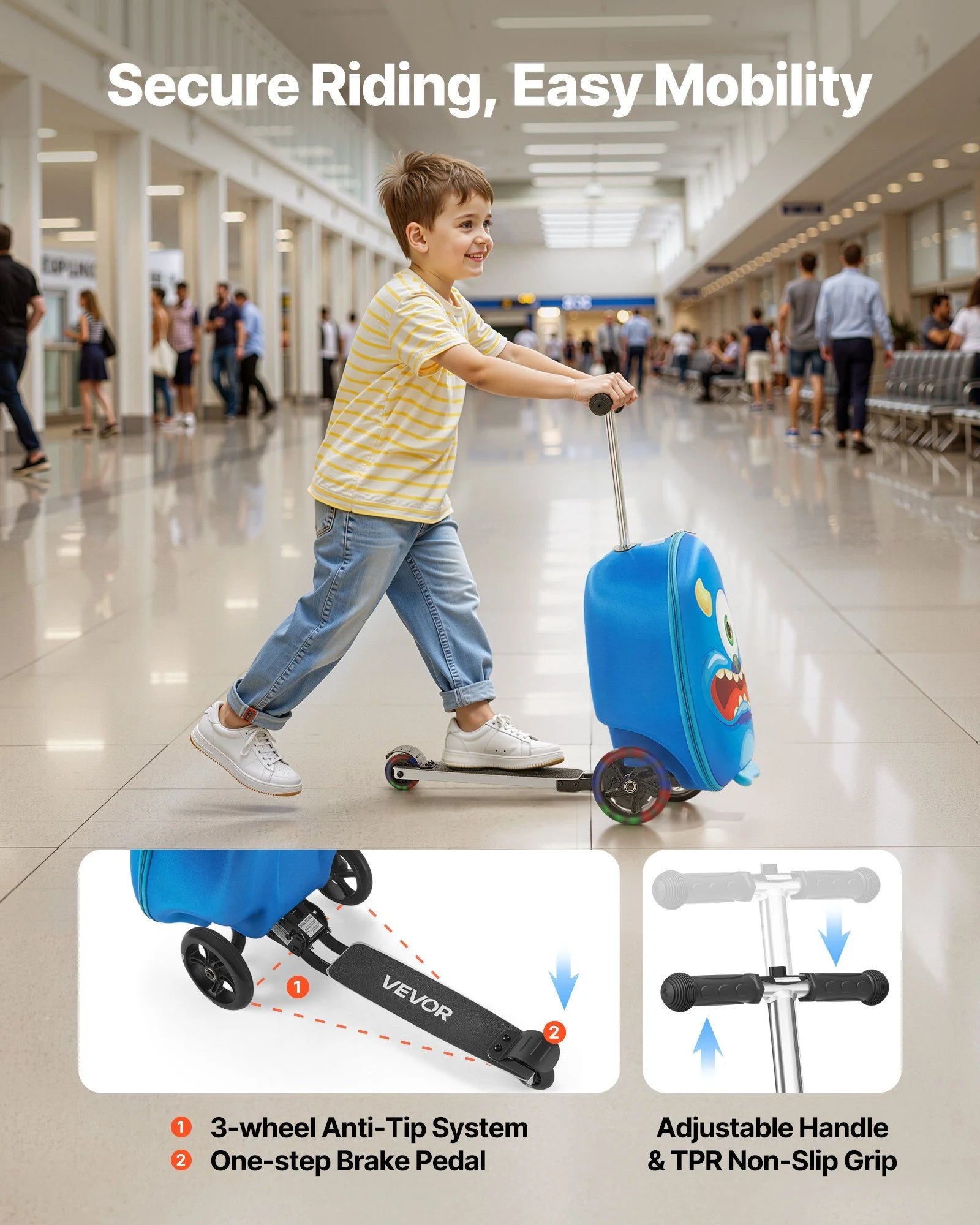 VEVOR Ride - on Luggage 20 - Inch Kids Scooter Suitcase with Flash Wheels Blue - Product image 3