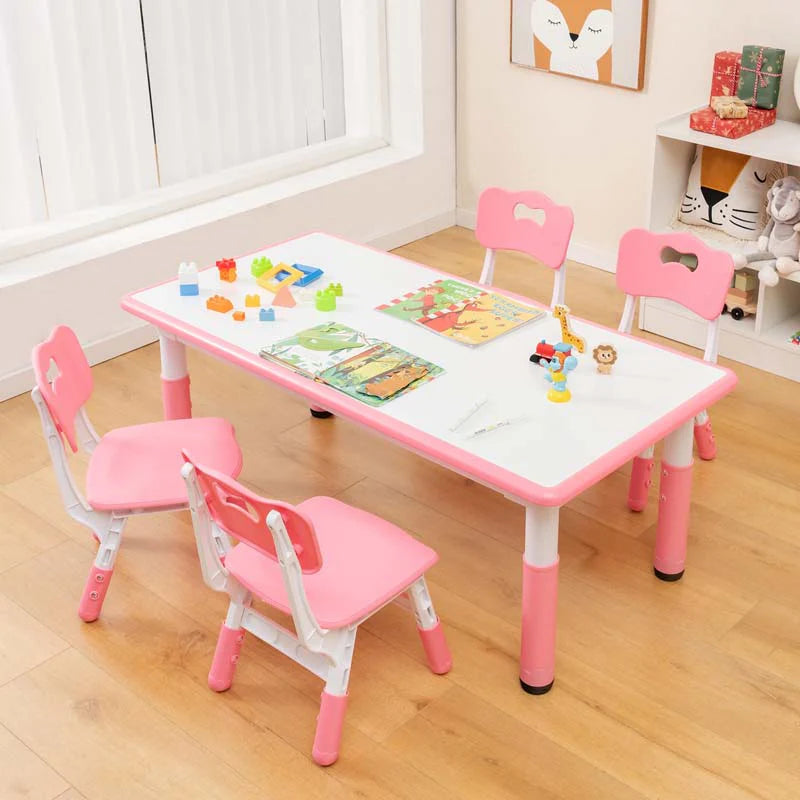 Kids Table and 4 Chairs Set, Height Adjustable Toddler Art Activity Desk with 4 Seats & Graffiti Desktop - Product image 11