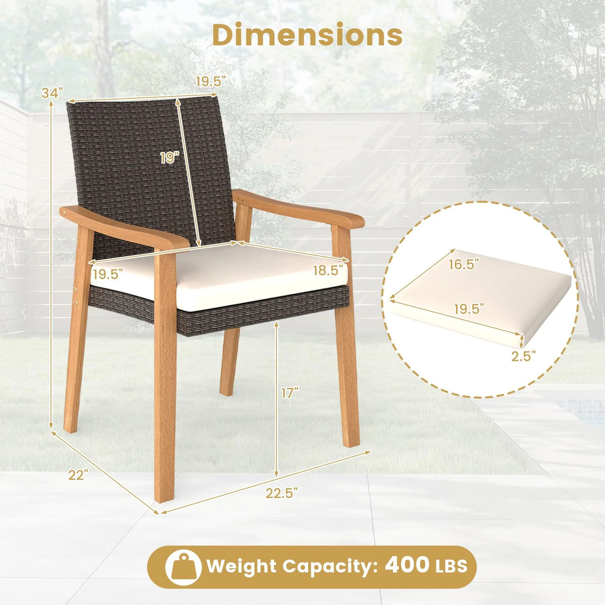 Tangkula Patio Wicker Dining Chair Set of 2/4 for Deck Garden Poolside Backyard - Product image 3