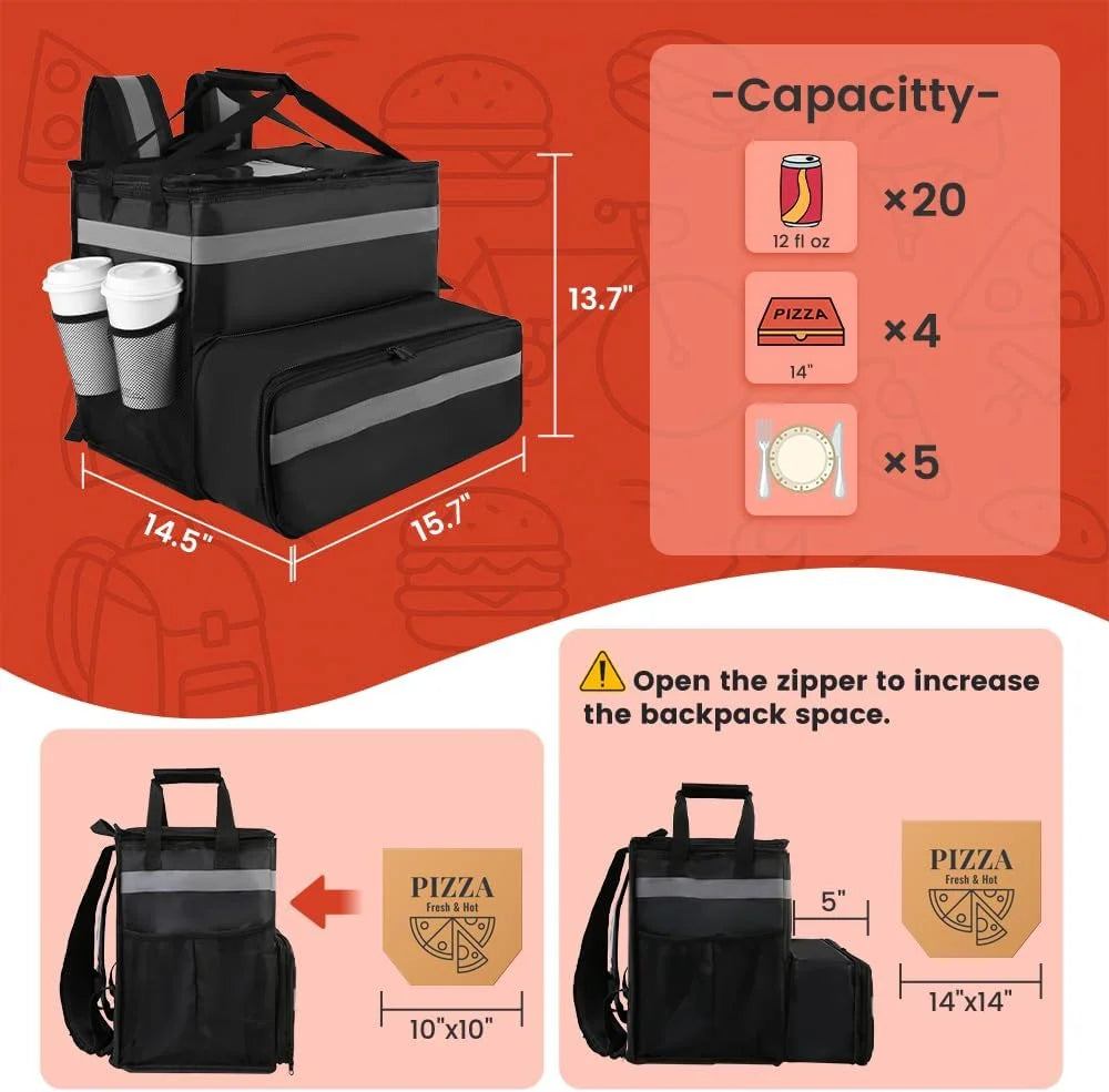 Large Insulated Food Delivery Bag, Expandable Cooler Backpack for Doordash Uber Eats - Product image 3