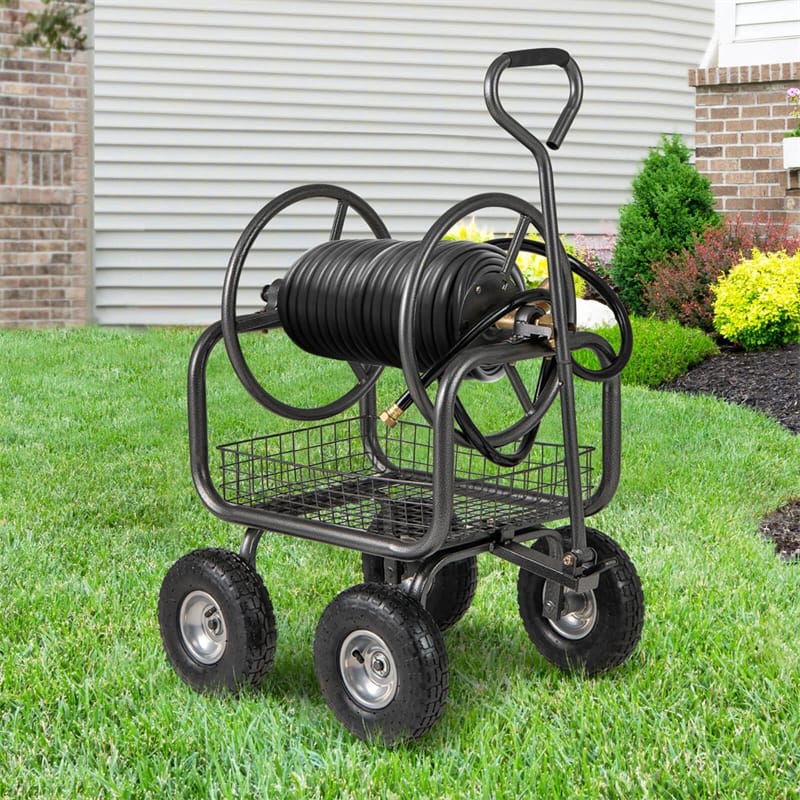 Portable Garden Hose Reel Cart Holds 300FT of 5/8" Large Capacity, Heavy-Duty Metal Hose Cart with 4 Wheels - Product image 3