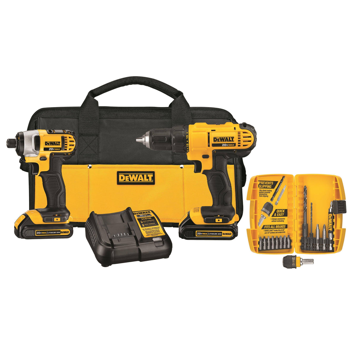 DeWalt 20V Max Cordless Brushed 2 Tool Compact Drill and Impact Driver Kit DCK241C2 - Product image 1