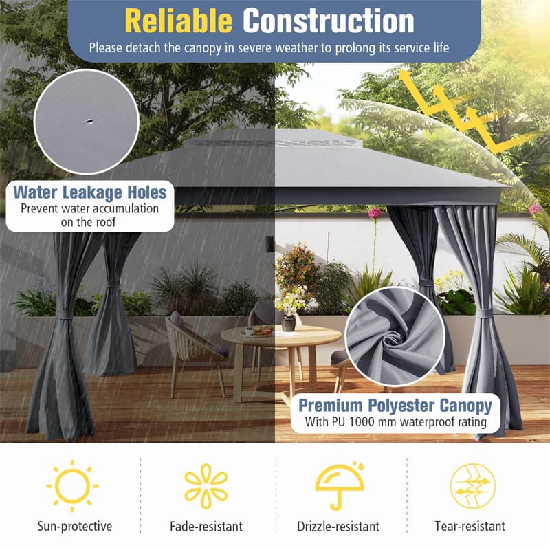 10 x 13 FT Patio Gazebo, Double-Roof Outdoor Canopy Tent with Mesh Netting & Privacy Curtains - Product image 16