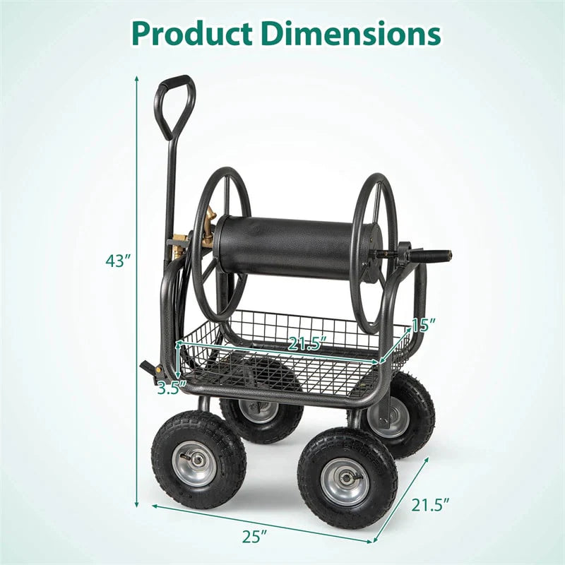 Portable Garden Hose Reel Cart Holds 300FT of 5/8" Large Capacity, Heavy-Duty Metal Hose Cart with 4 Wheels - Product image 4