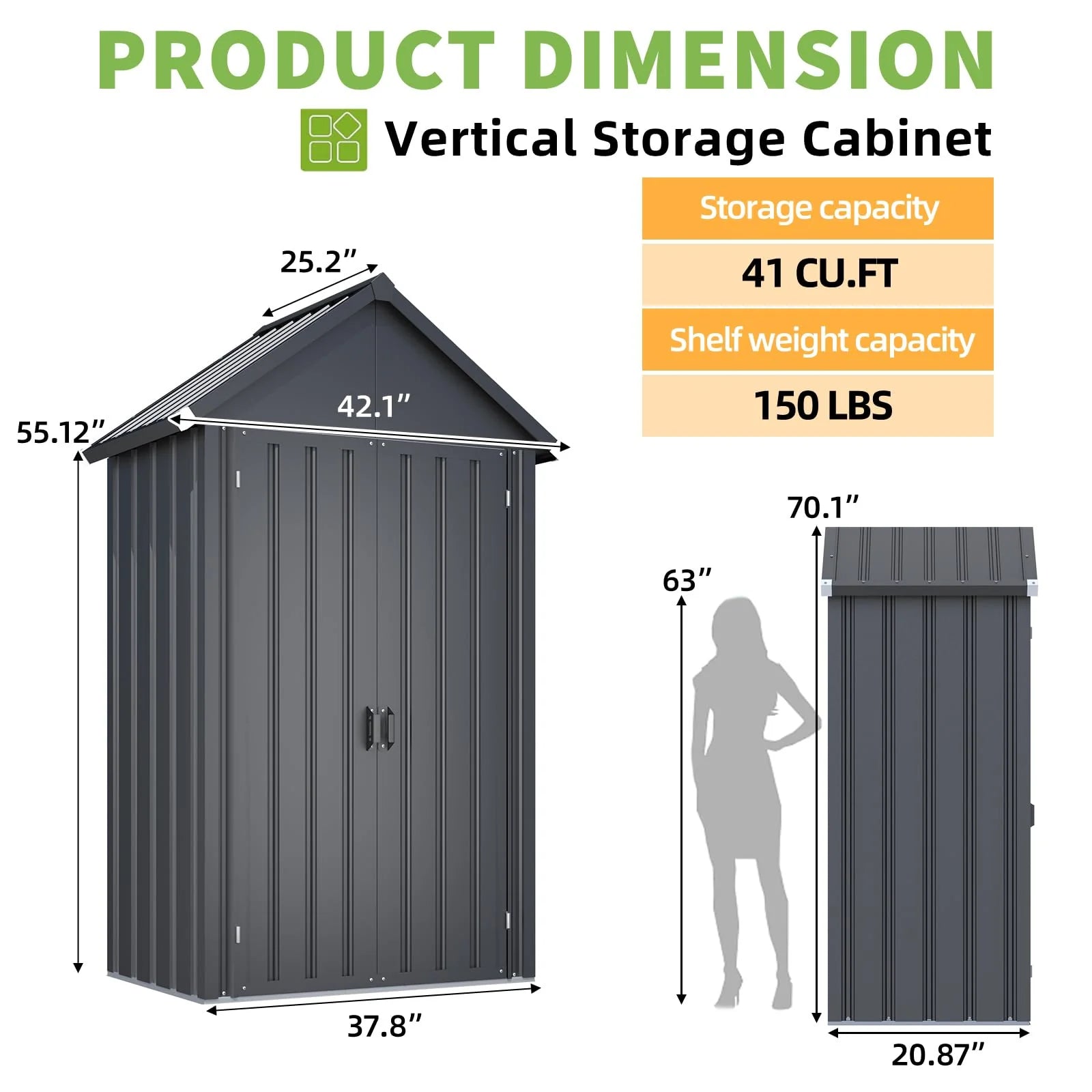 AECOJOY Outdoor Storage Cabinet Waterproof with Shelves, Vertical Tall Sheds Cabinet - Product image 3