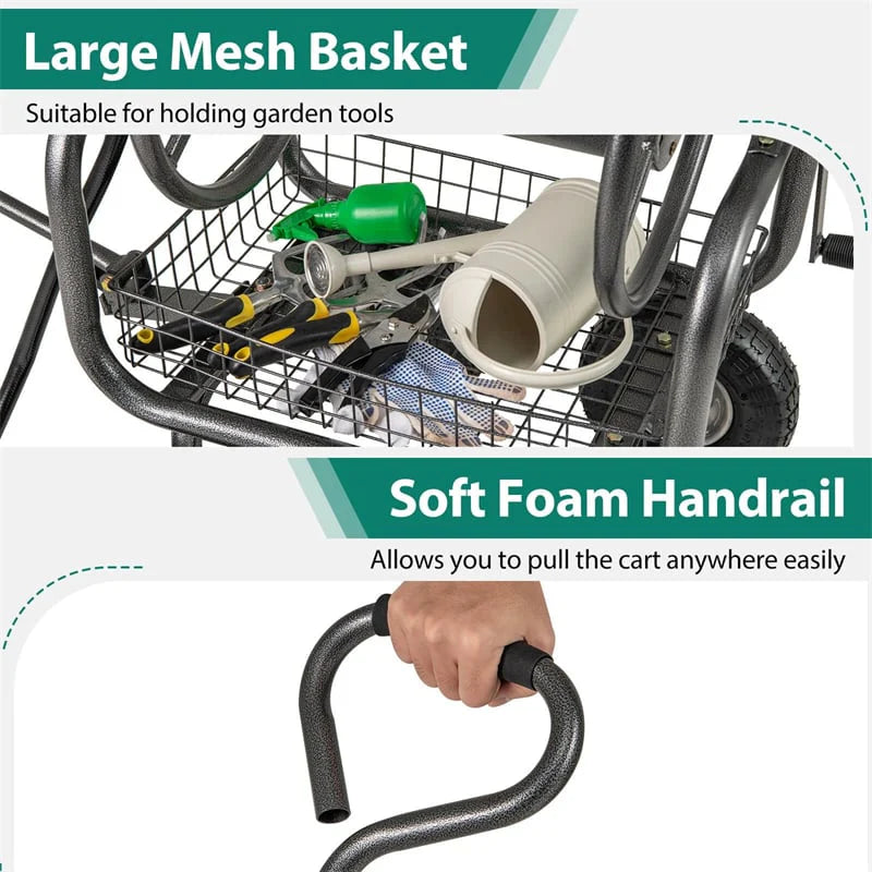 Portable Garden Hose Reel Cart Holds 300FT of 5/8" Large Capacity, Heavy-Duty Metal Hose Cart with 4 Wheels - Product image 9